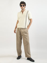 Racer Stripe FlatKnit Cream Half Sleeve T-Shirt