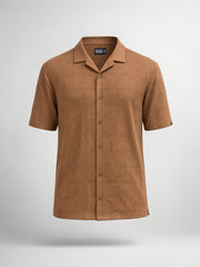 Rustic Knit Light Brown Half Sleeve Shirt