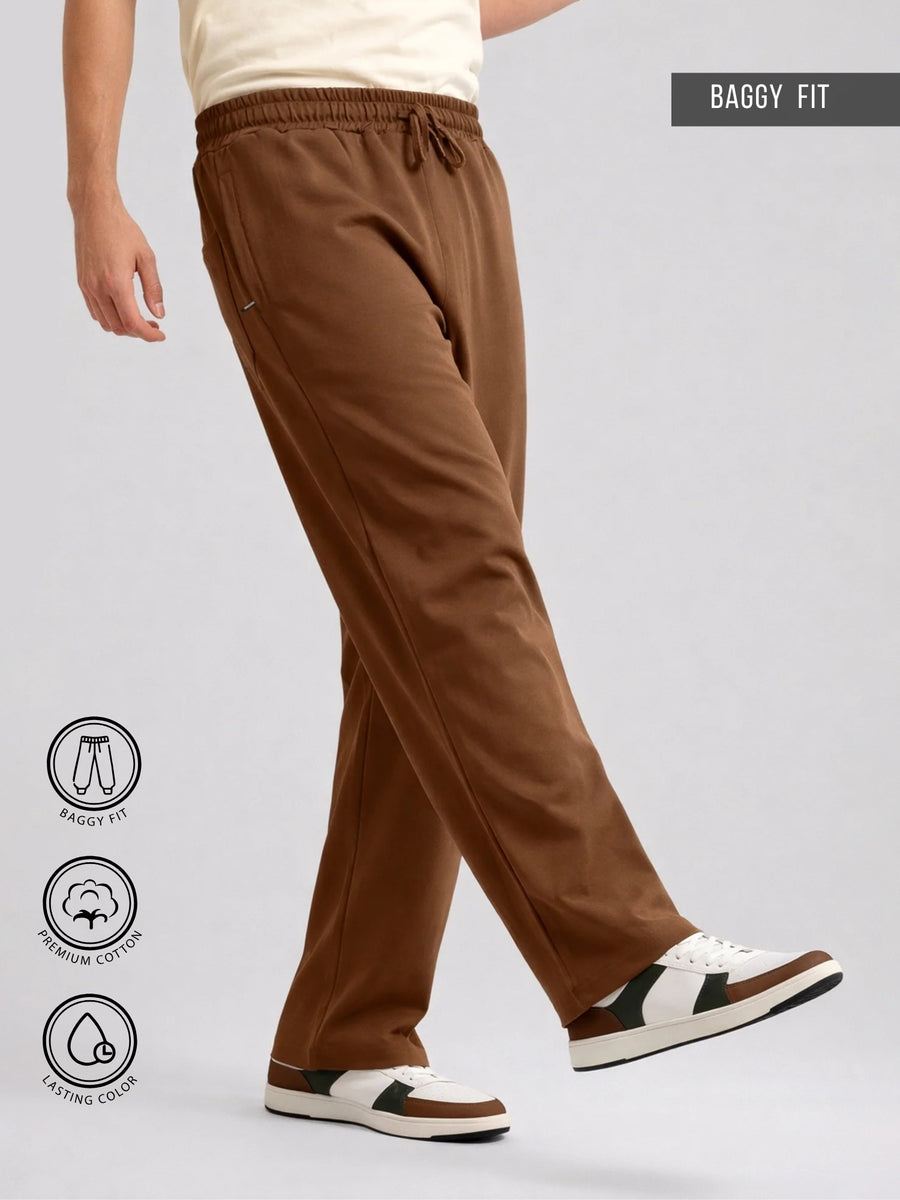 Brown canvas baggy track pants for men