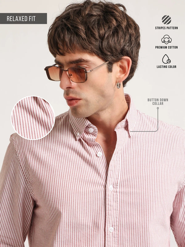 Red full sleeve oxford stripes shirt for men