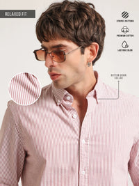 Oxford Stripes Red Full Sleeve Shirt