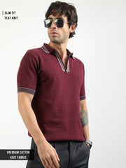 Maroon Noble Flat-Knit Half-Sleeve Polo T-Shirt
