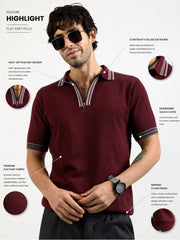 Maroon Noble Flat-Knit Half-Sleeve Polo T-Shirt