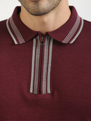 Maroon Noble Flat-Knit Half-Sleeve Polo T-Shirt