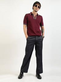 Maroon Noble Flat-Knit Half-Sleeve Polo T-Shirt