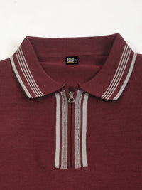 Maroon Noble Flat-Knit Half-Sleeve Polo T-Shirt