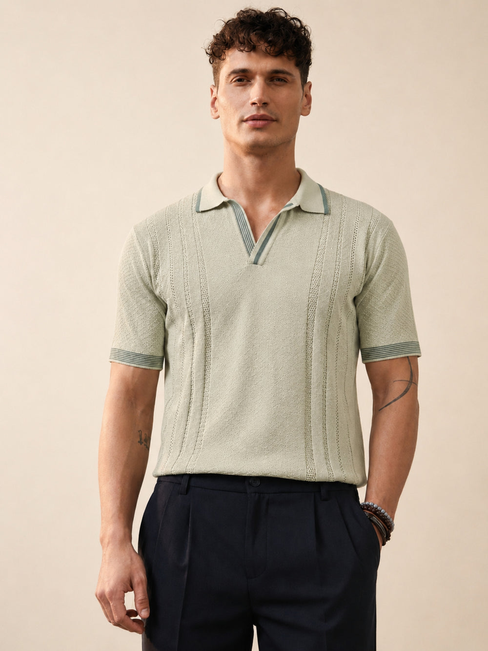 Biscuit Pointelle Half Sleeve Polo T-Shirt