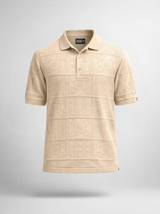 Pointel FlatKnit Cotton Beige Half Sleeve Polo T-Shirt