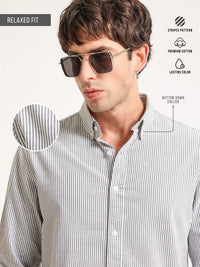 Oxford Stripes Black Full Sleeve Shirt