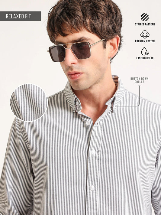 Oxford Stripes Black Full Sleeve Shirt