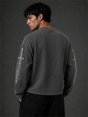 Wordings Grey Waffle Full Sleeve T-Shirt