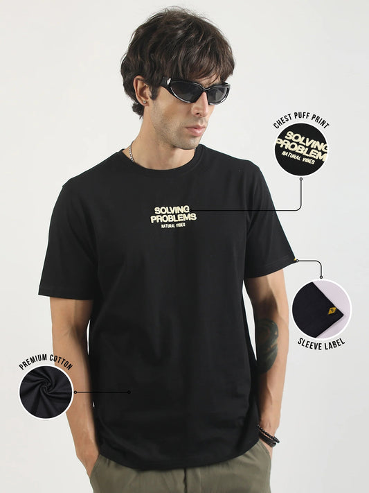Solving Problem Black, Cream Half Sleeve T-Shirt