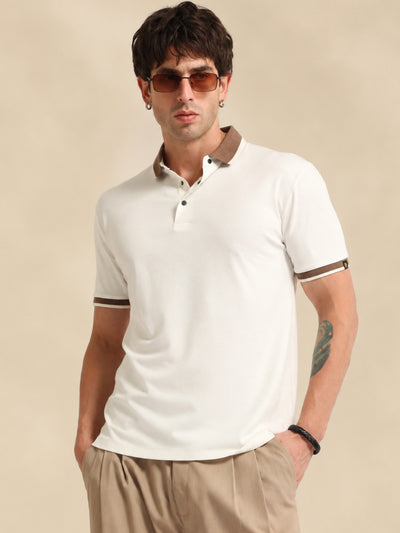 White Contrast Half Sleeve Polo T-Shirt