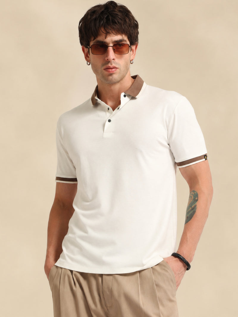 White Contrast Half Sleeve Polo T-Shirt