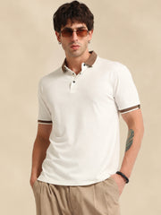 White Contrast Half Sleeve Polo T-Shirt