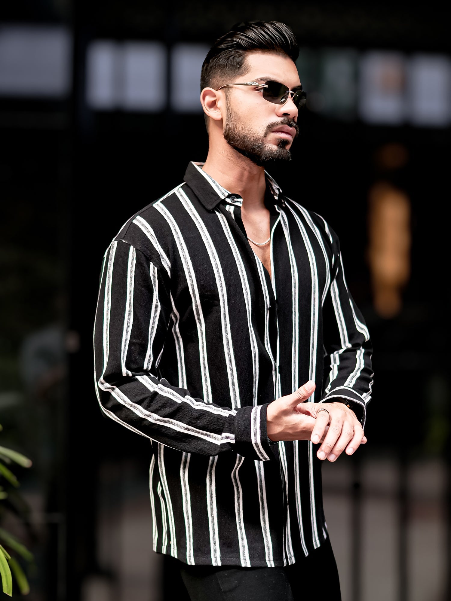 Terry Vertical Stripes Black Shirt