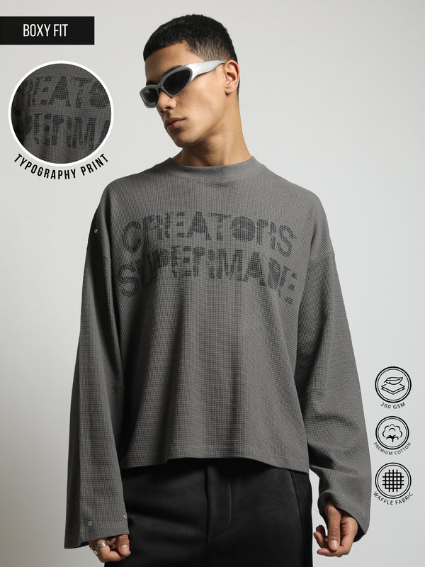 Creators Dark Grey Boxy Fit Waffle T-Shirt