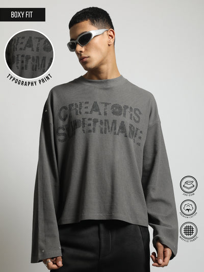 Creators Dark Grey Boxy Fit Waffle T-Shirt