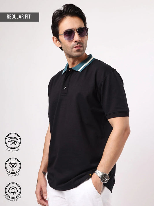 DualTone Black Half Sleeve Polo T-Shirt
