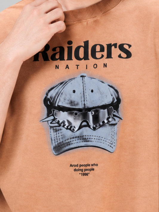 AcidWash Raider Mustard Half Sleeve T-Shirt