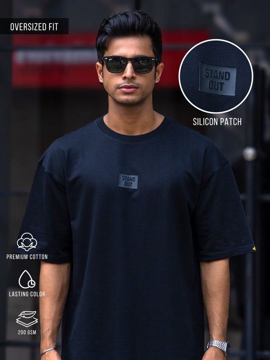 Silicon Patch Black Half Sleeve T-Shirt