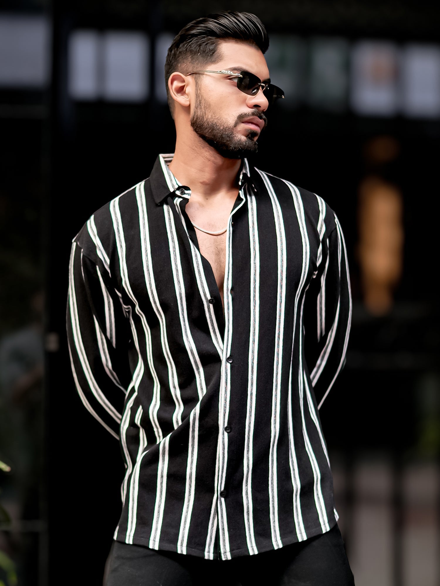 Terry Vertical Stripes Black Shirt