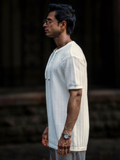 Curlwave Half White Henley Half Sleeve T-Shirt