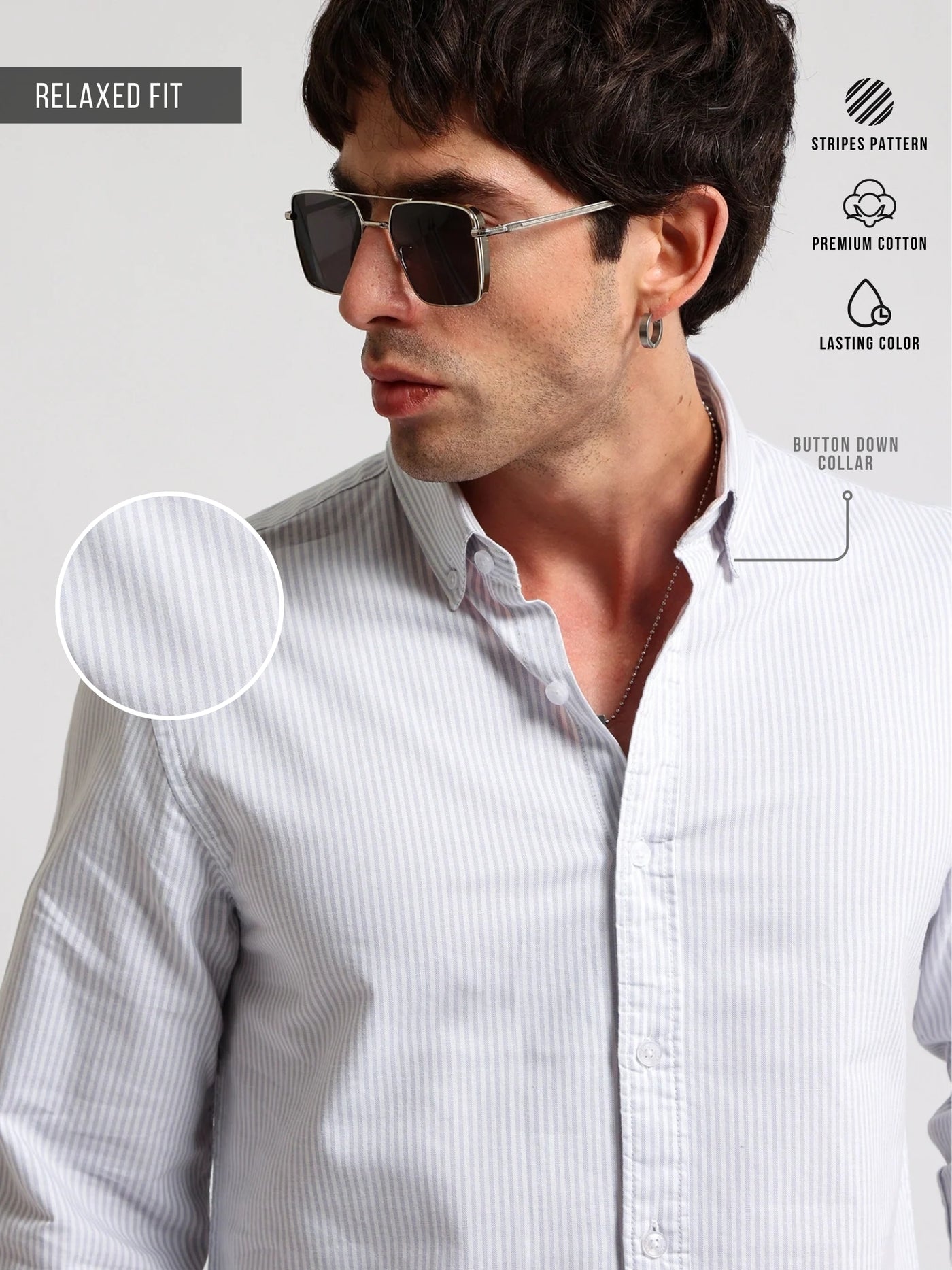 Oxford Stripes Light Grey Full Sleeve Shirt