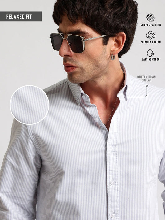 Oxford Stripes Light Grey Full Sleeve Shirt