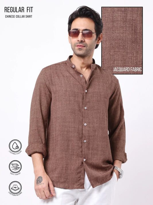 Self Jacquard Brown Full Sleeve Shirt
