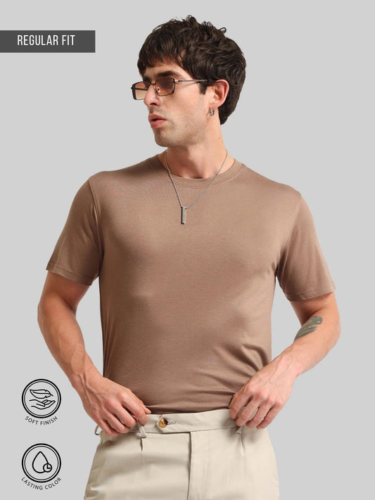 Basic Solid Brown Half Sleeve T-Shirt