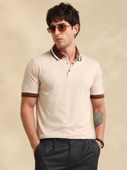 Biscuit Contrast Half Sleeve Polo T-Shirt