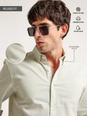 Oxford Stripes Pista Green Full Sleeve Shirt