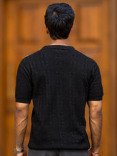 Emerald Knit Black Half Sleeve Polo T-Shirt