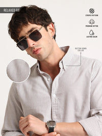 Oxford Stripes Brown Full Sleeve Shirt