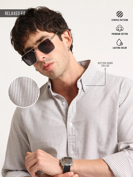 Oxford Stripes Brown Full Sleeve Shirt
