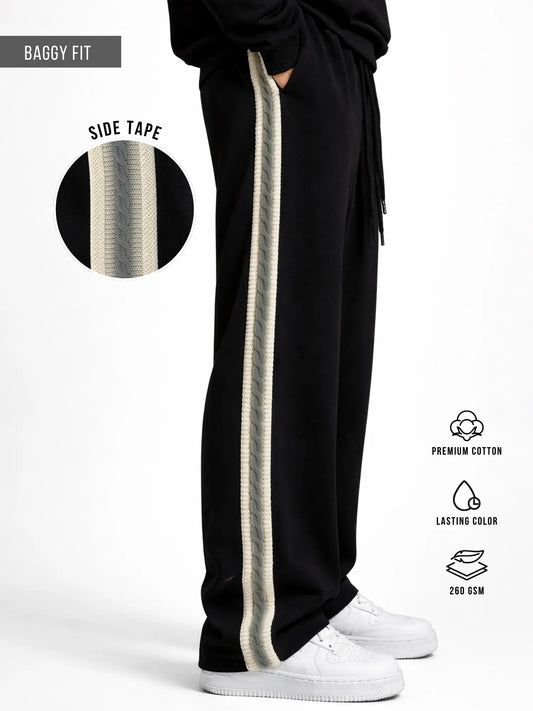 Dark Weave Stripe Black Baggy Fit Pant