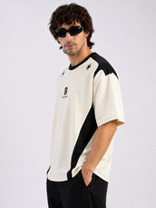Cut & Sew Cream Half Sleeve T-Shirt