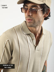 Biscuit Milan Estate Flat-Knit Half Sleeve Polo T-Shirt