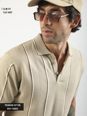 Biscuit Milan Estate Flat-Knit Half Sleeve Polo T-Shirt