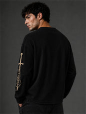 Wordings Black Waffle Full Sleeve T-Shirt