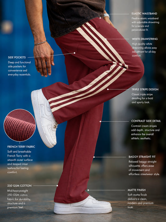 Baggy Fit Burgundy Taped Pant
