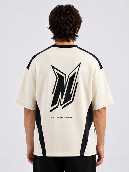 Cut & Sew Cream Half Sleeve T-Shirt