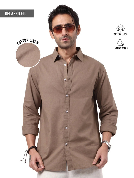 Cotton Linen Light Brown Full Sleeve Shirt