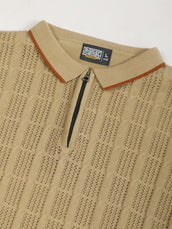 Vintage Vent Beige Flatknit Cotton Full Sleeve Polo T-Shirt