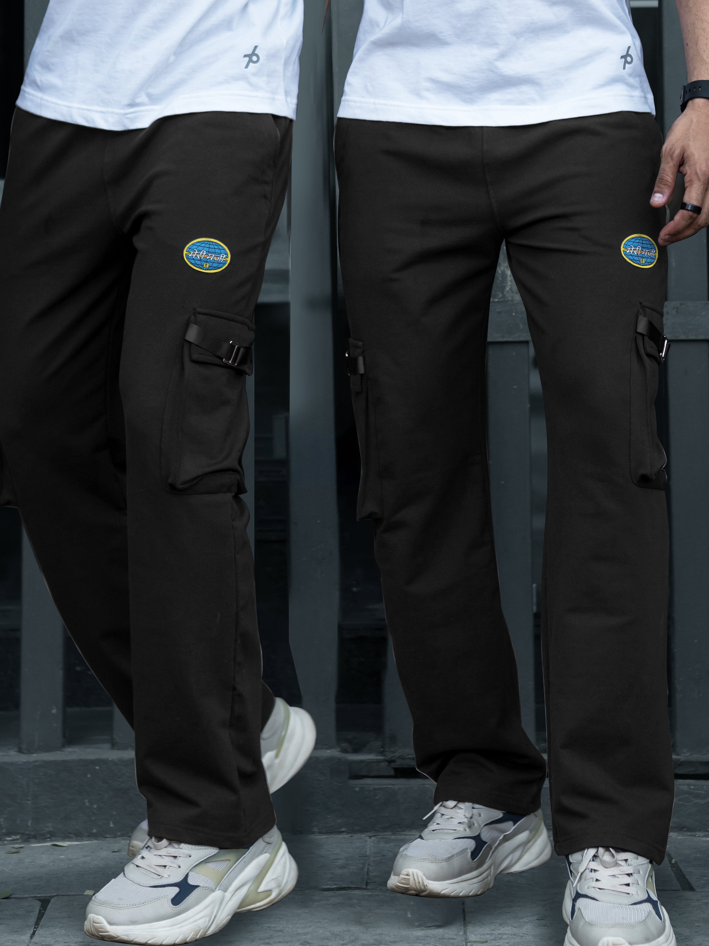 Black Buckle Up Baggy fit Cargo Pant