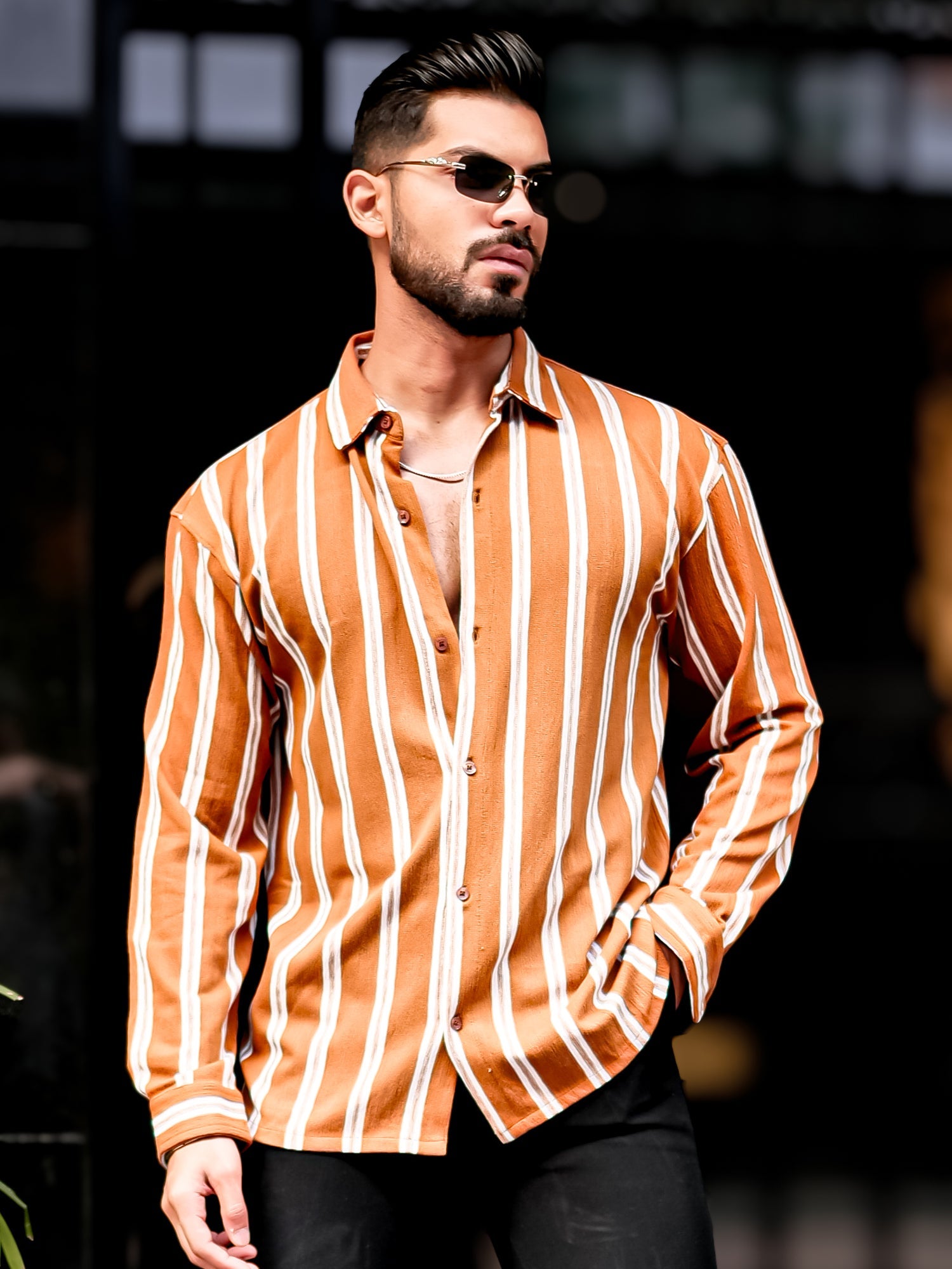 Terry Vertical Stripes Rust Shirt