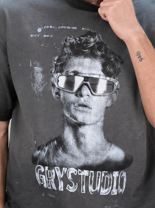 AcidWash Dark Grey Half Sleeve T-Shirt