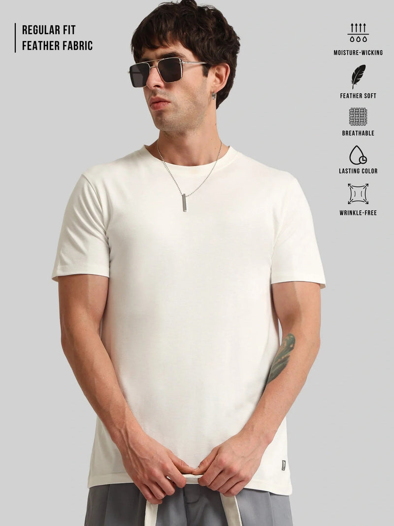 Basic Solid Cream Half Sleeve T-Shirt