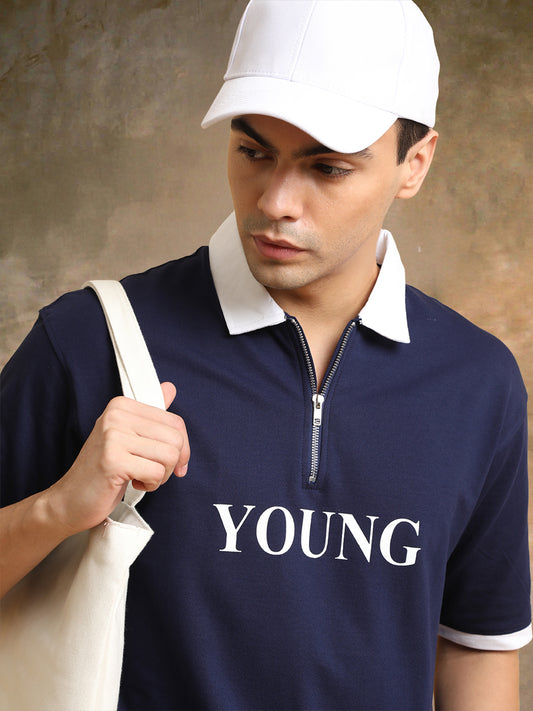 Young Navy Half Zipper Polo Half Sleeve T-Shirt